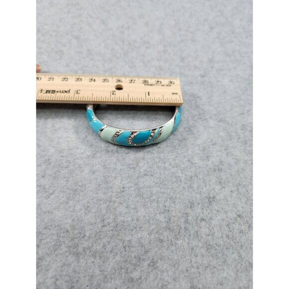 Vintage costume Silver plate & Turquoise Hinged Bangle Bracelet - Picture 9 of 10